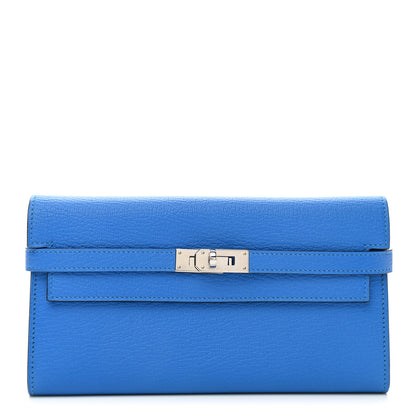 Hermes Chevre Mysore Kelly Longue Wallet Bleu Hydra 1 of 7