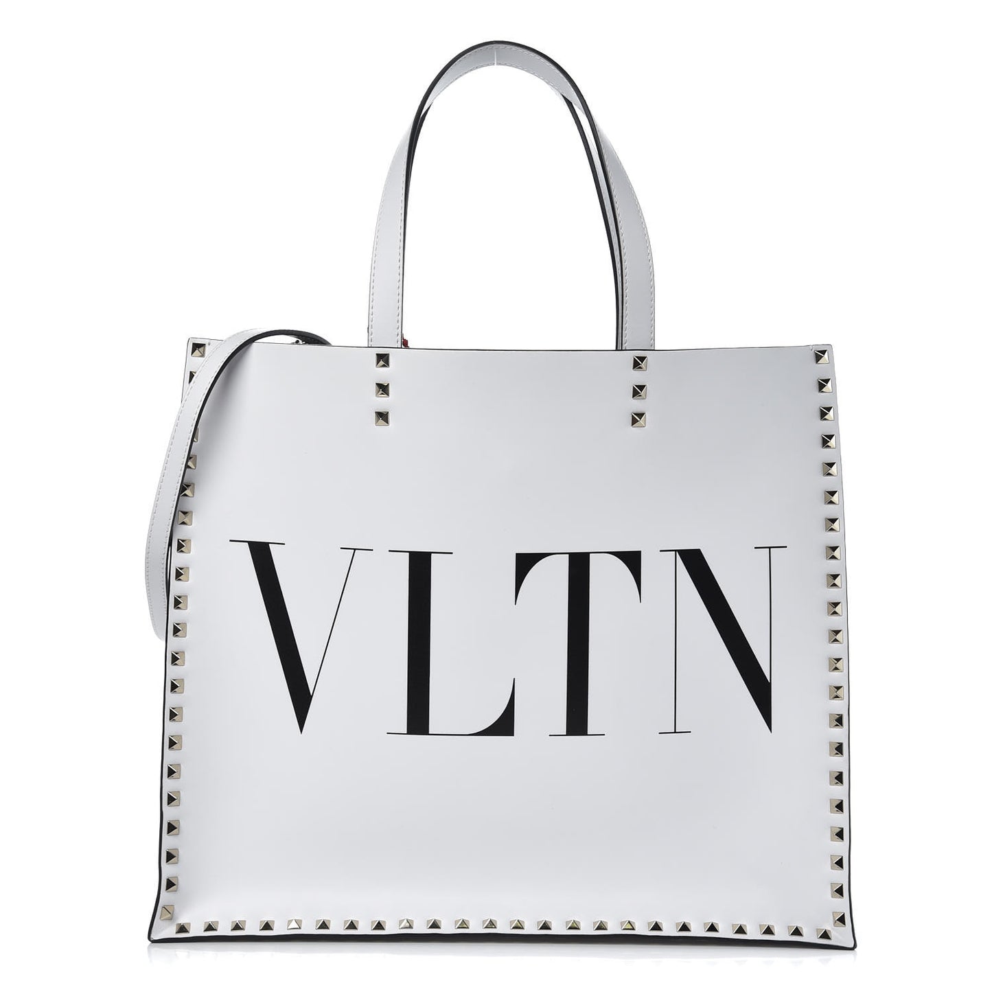 Printed Calfskin VLTN Rockstud Vertical Tote White