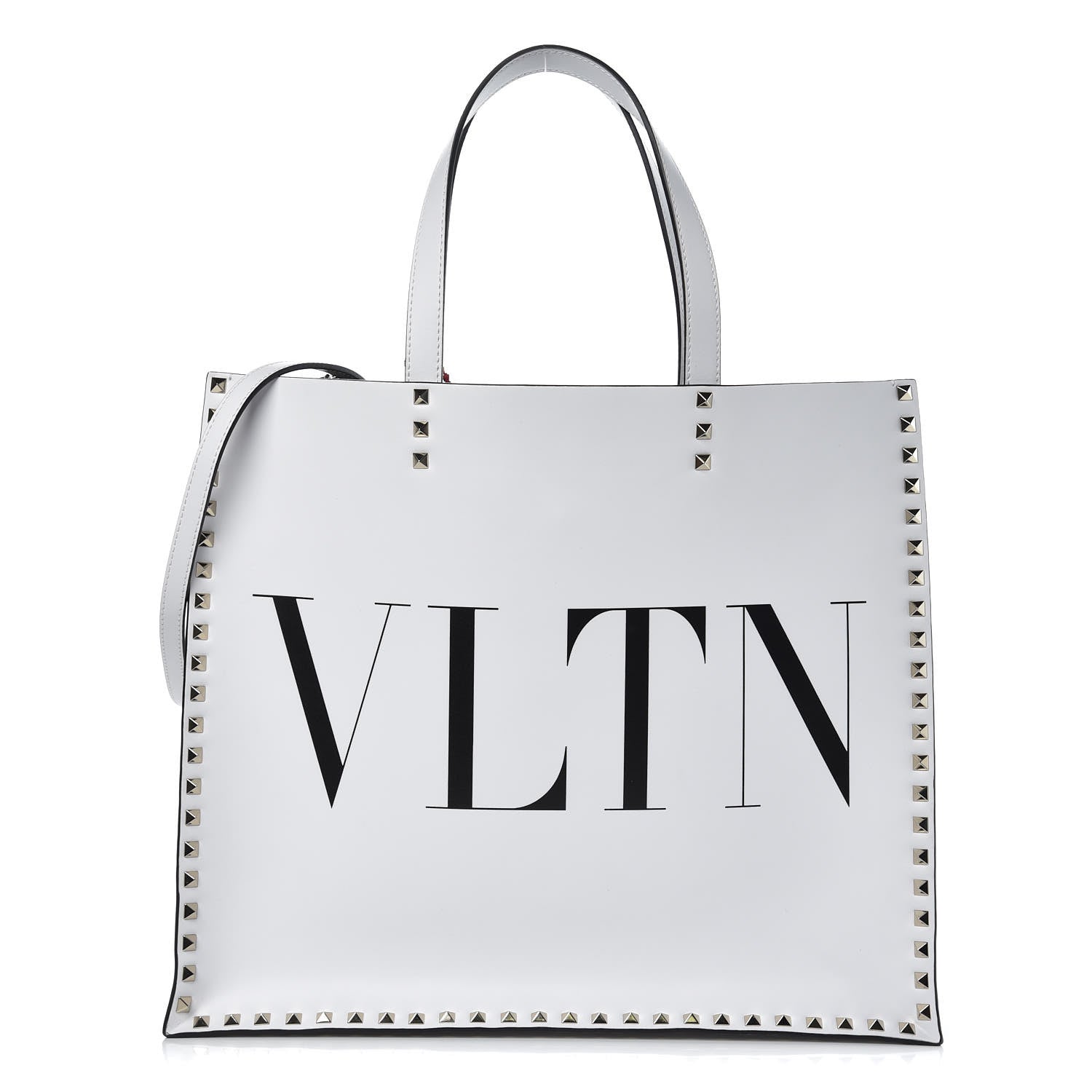 Valentino Garavani Printed Calfskin VLTN Rockstud Vertical Tote White 1 of 7