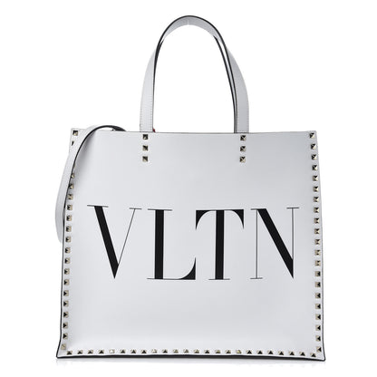 Valentino Garavani Printed Calfskin VLTN Rockstud Vertical Tote White 1 of 7