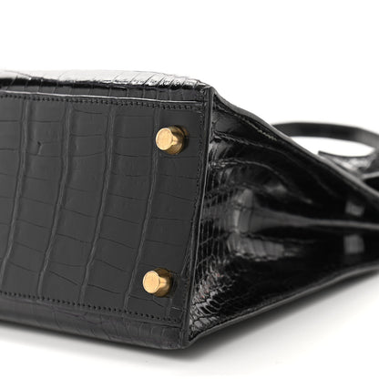 Hermes Shiny Porosus Crocodile Kelly Sellier 25 Black 13 of 18