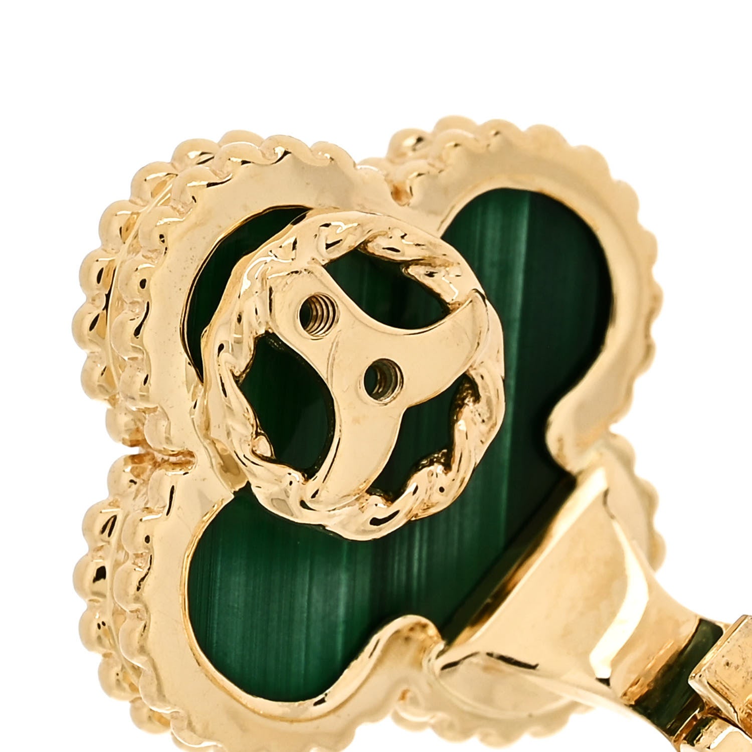 Van Cleef & Arpels 18K Yellow Gold Malachite Vintage Alhambra Clip-On Earrings 6 of 6