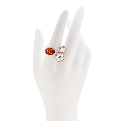 Van Cleef & Arpels 18K Rose Gold Mother of Pearl Carnelian Black Onyx Lucky Spring Between the Finger Ring 57 8 2 of 5