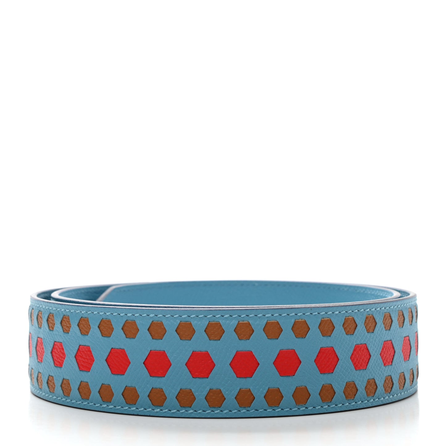 Epsom 40mm Hexagone Tressage Shoulder Strap Bleu De Nord Rouge De Coeur Gold