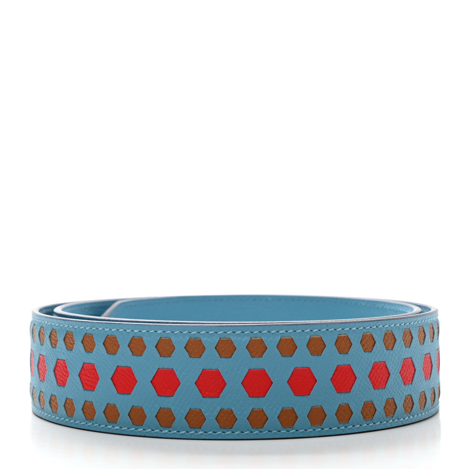 Hermes Epsom 40mm Hexagone Tressage Shoulder Strap Bleu De Nord Rouge De Coeur Gold 2 of 5