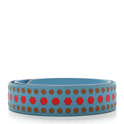 Hermes Epsom 40mm Hexagone Tressage Shoulder Strap Bleu De Nord Rouge De Coeur Gold 2 of 5