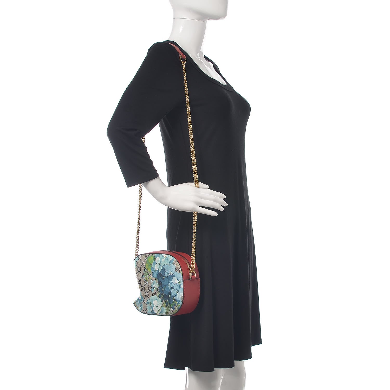 Gucci GG Supreme Monogram Blooms Mini Chain Shoulder Bag Beige Blue Navy Hibiscus Red 2 of 9
