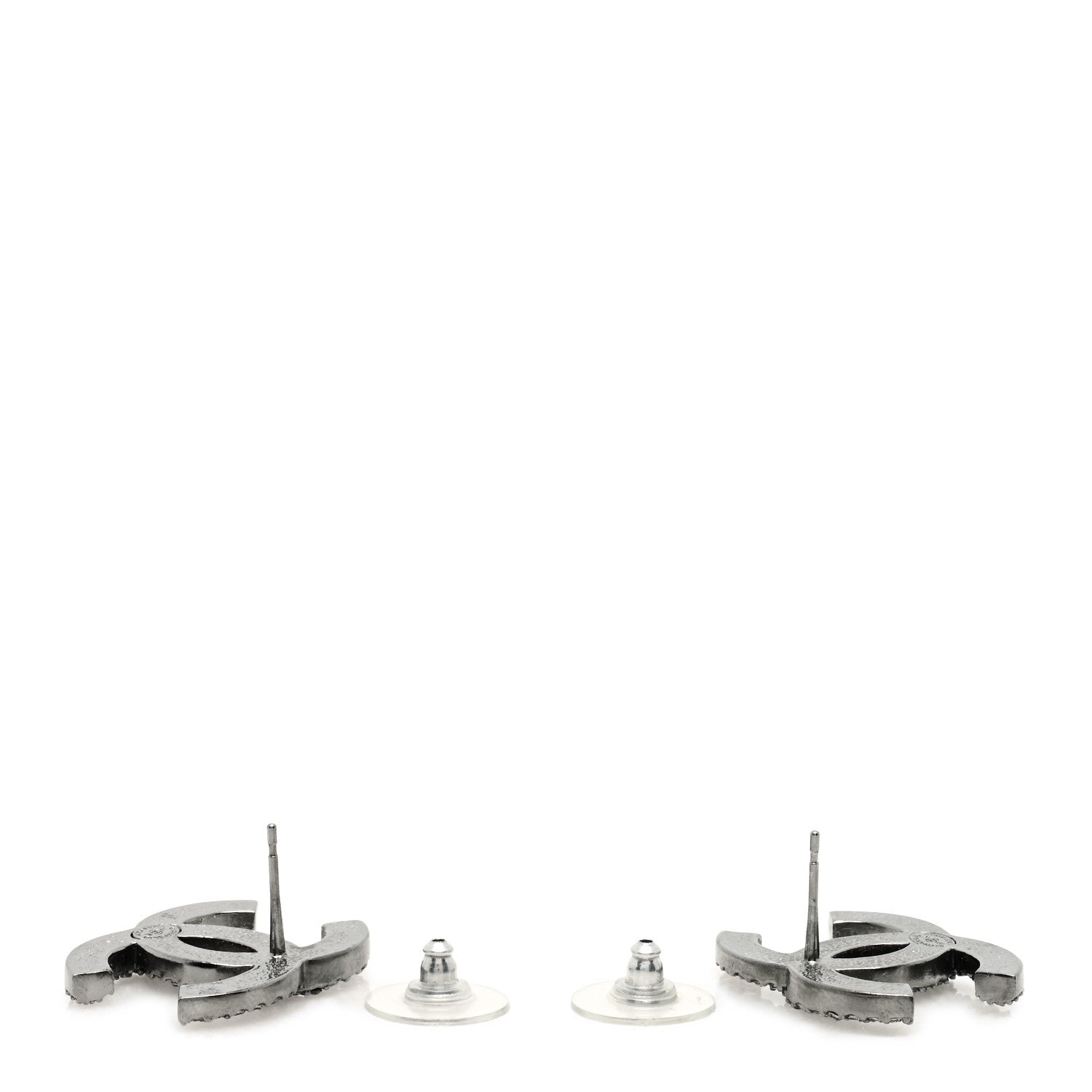 Chanel Crystal Ruthenium Large CC Earrings Grey Silver 2 of 3