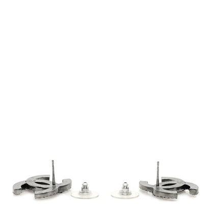 Chanel Crystal Ruthenium Large CC Earrings Grey Silver 2 of 3
