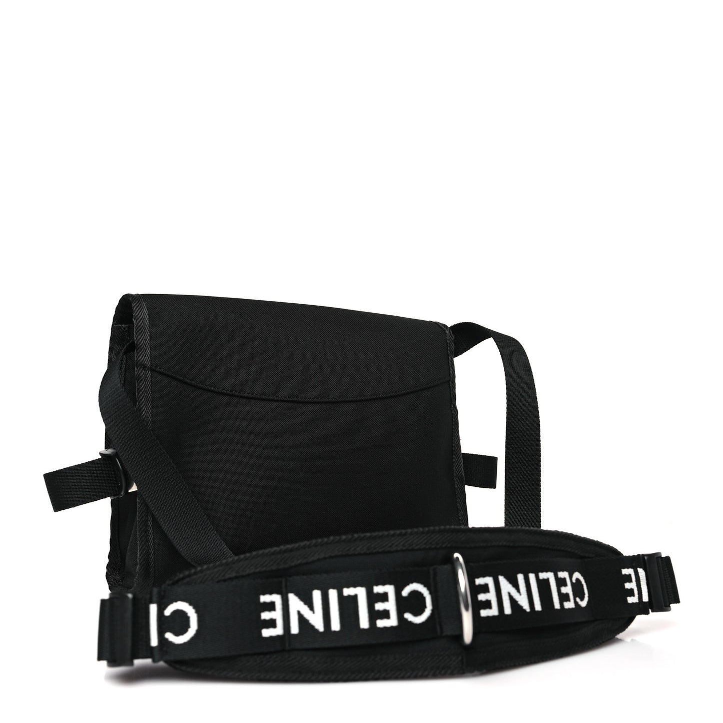 Cotton Gabardine Logo Print Messenger Bag Black