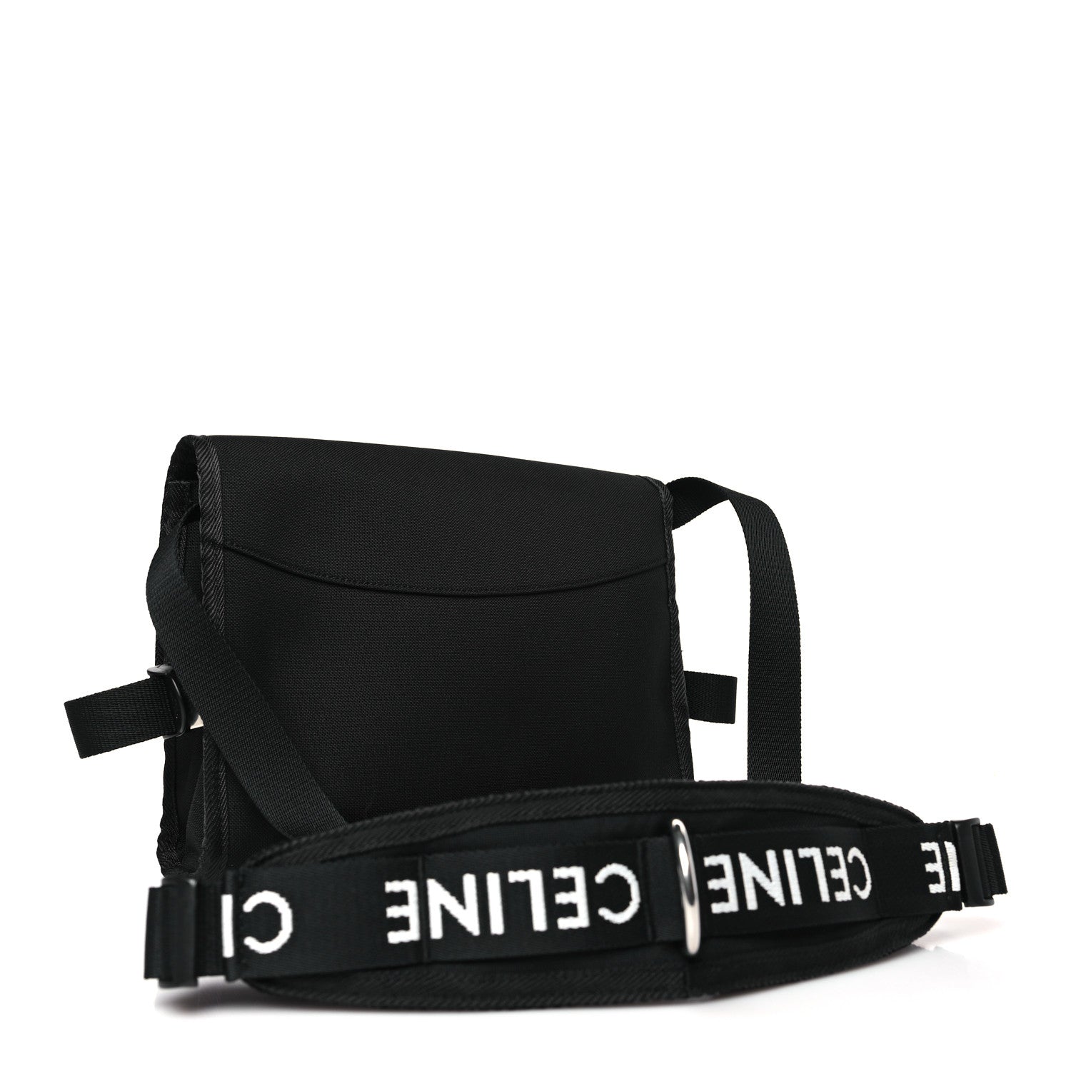 Celine Cotton Gabardine Logo Print Messenger Bag Black 3 of 8