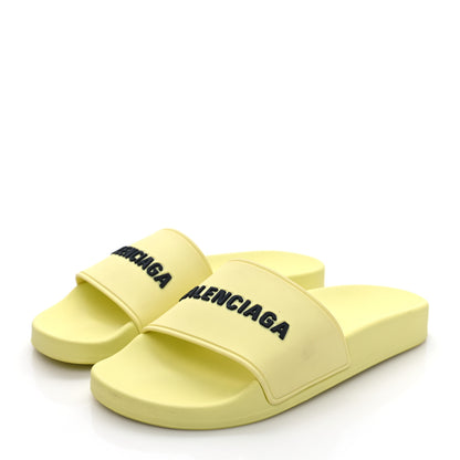 Balenciaga Smooth Rubber Logo Bi-Color Womens Pool Slide Sandals 36 Yellow Black 3 of 10