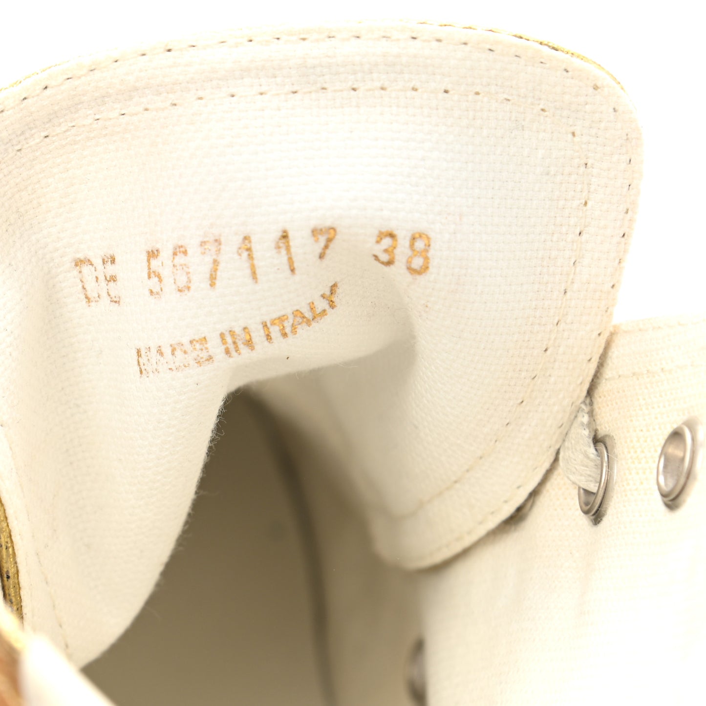 Distressed Calfskin Bedford Logo-Appliqued Hightop Sneakers 38 Gold Cream White