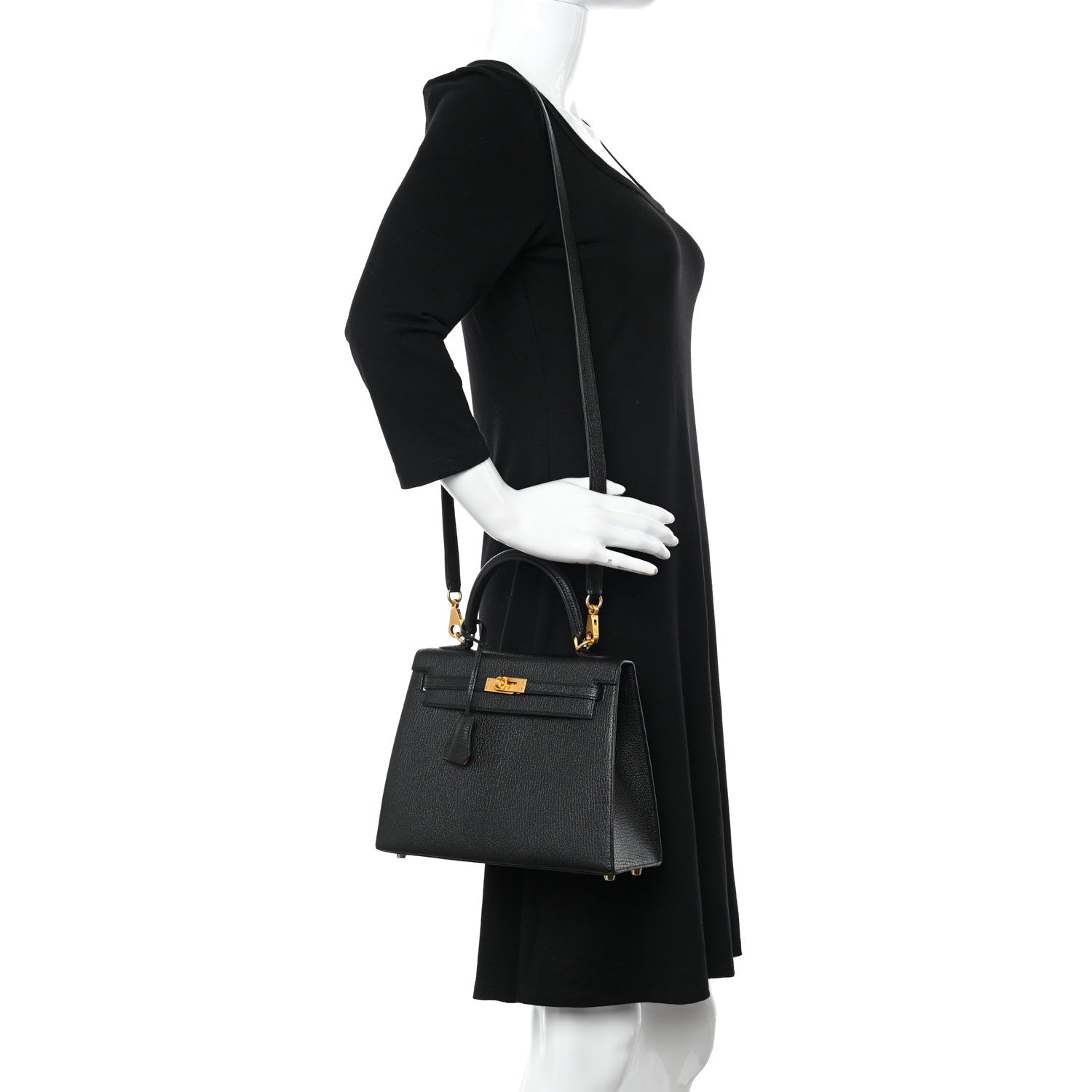 Hermes Chevre Mysore Horseshoe Kelly Sellier 25 Black Rose Pourpre 2 of 11