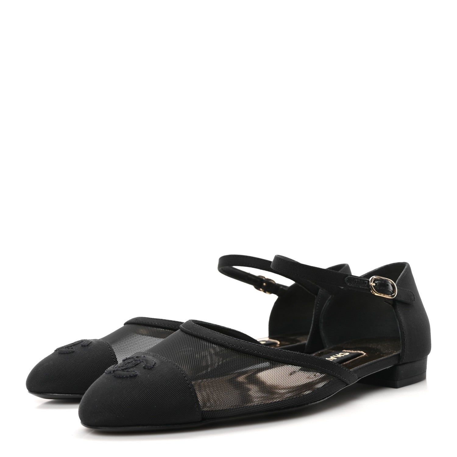 Chanel Mesh Grosgrain Cap Toe CC Flats 36 Black 4 of 8