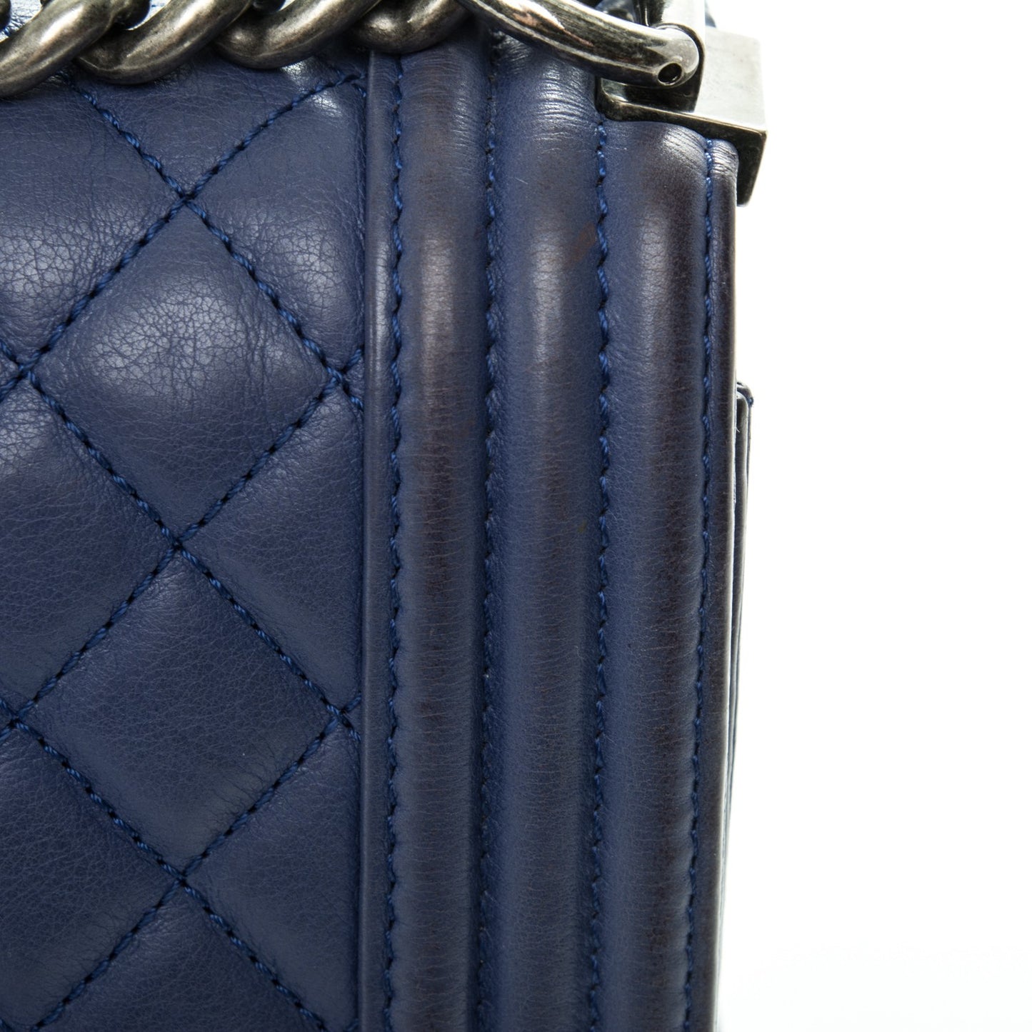 Calfskin Quilted Large Boy Flap Blue