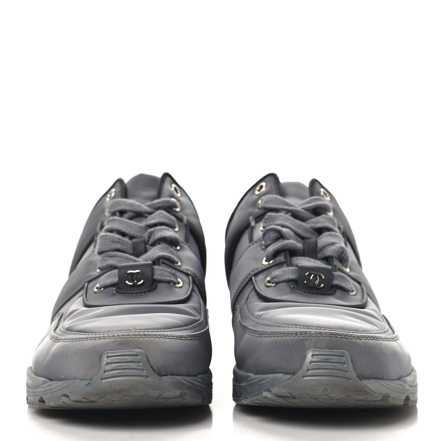 Calfskin Nylon Womens CC Sneakers 41.5 Grey