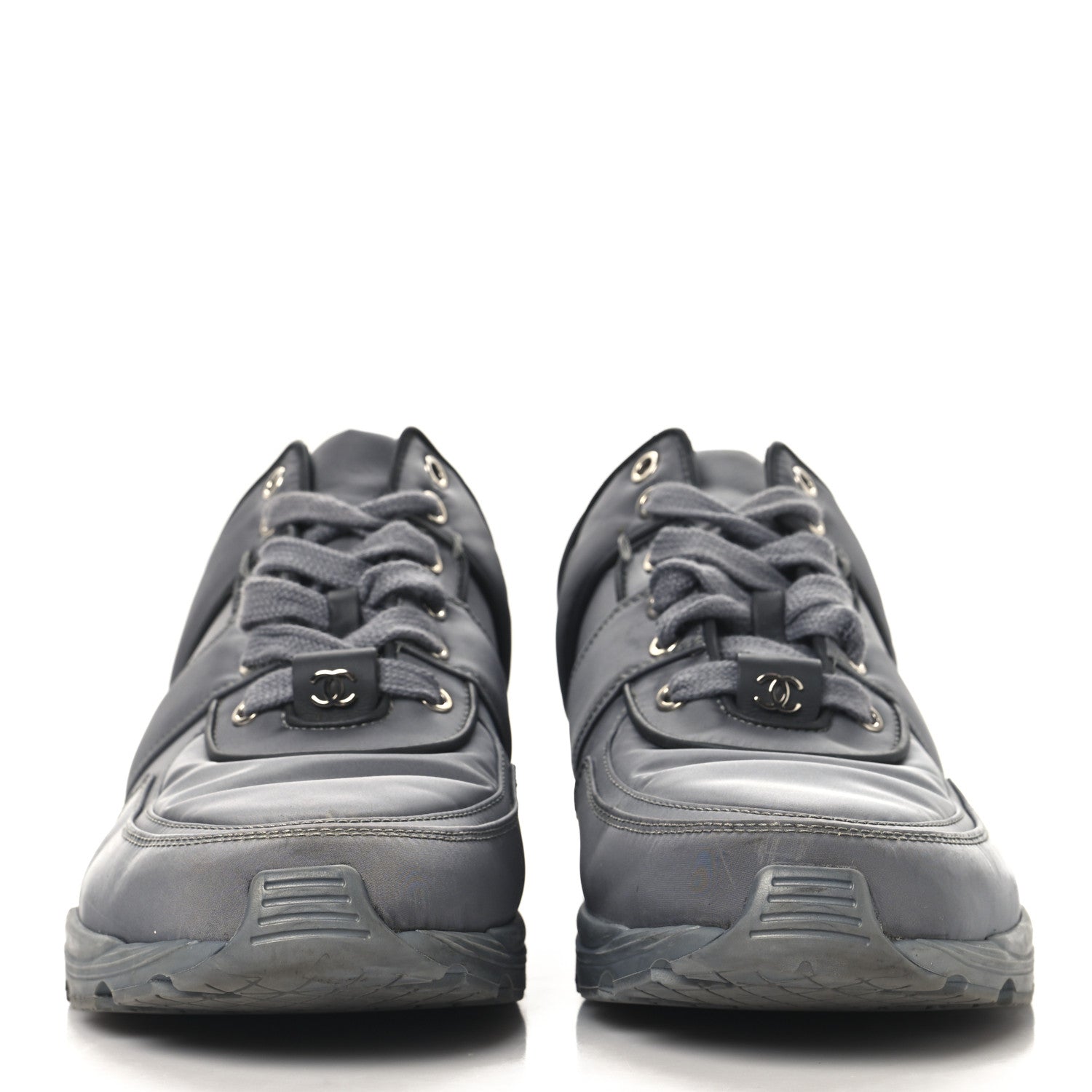 Chanel Calfskin Nylon Womens CC Sneakers 41.5 Grey 3 of 8
