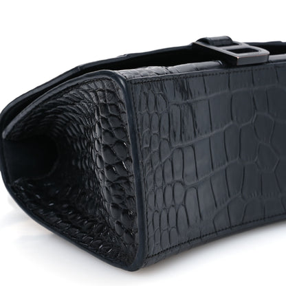 Balenciaga Shiny Calfskin Monochrome Crocodile Embossed Small Hourglass Top Handle Bag Black 10 of 14