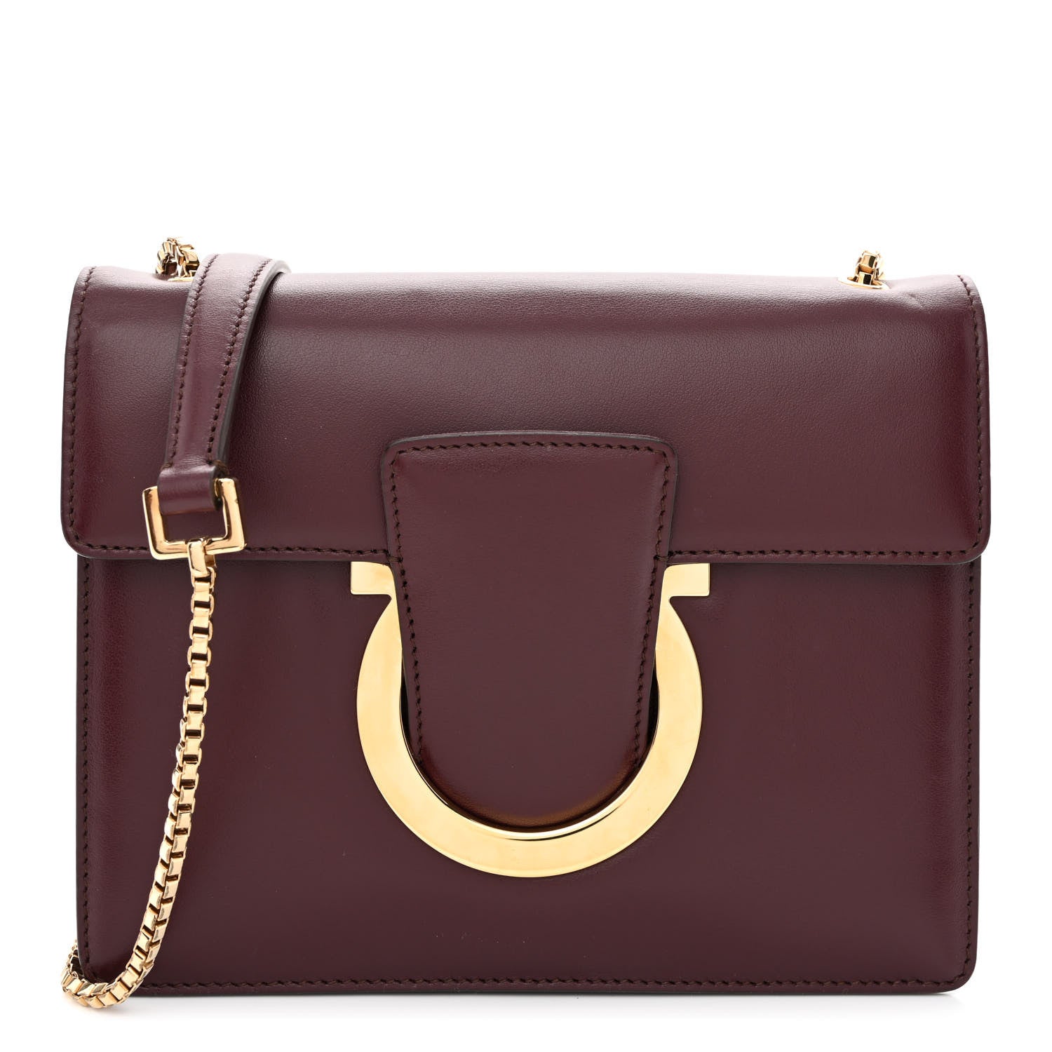 Salvatore Ferragamo Calfskin Thalia Flap Shoulder Bag Wine 1 of 12