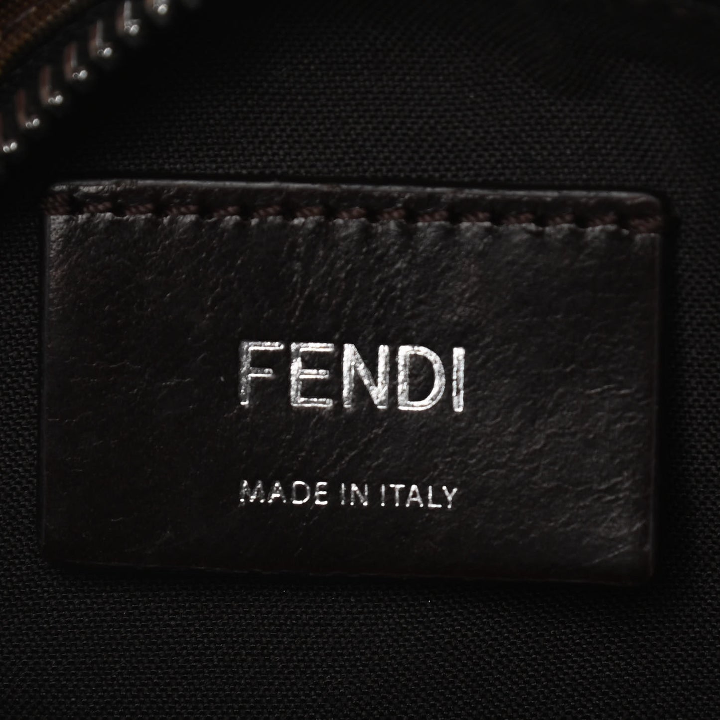 Glazed Fabric Vitello Century FF 1974 Stamp Patch Mens Pocket Belt Bag Mogano Panna Black