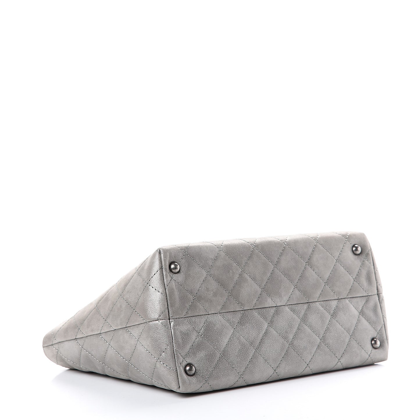 Metallic Calfskin Quilted Small Shopping In Chains Tote Silver