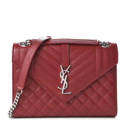 Saint Laurent Grain De Poudre Textured Mixed Matelasse Triquilt Medium Monogram Satchel Rouge Eros 1 of 10