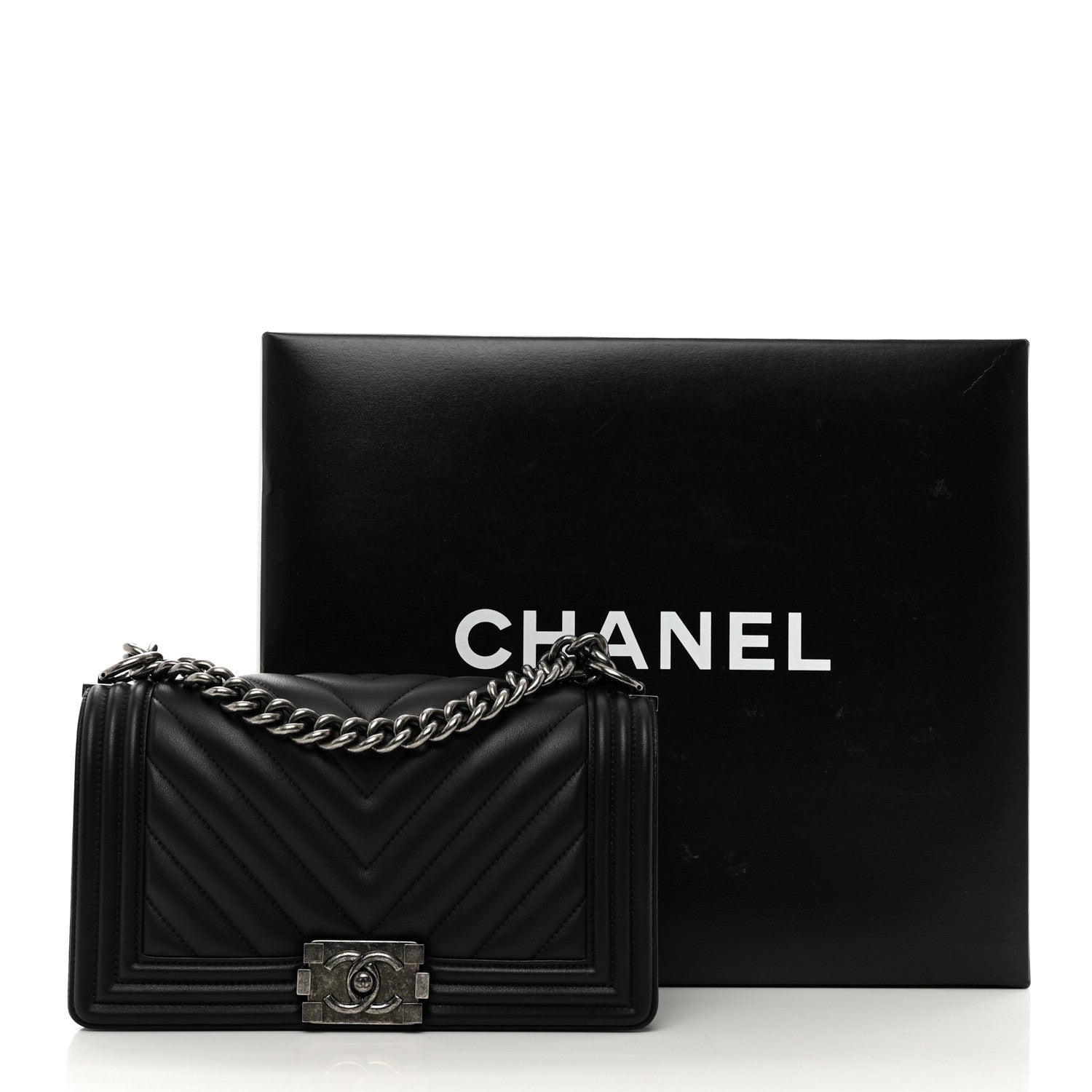 Chanel Calfskin Chevron Quilted Medium Boy Flap Black 11 of 11