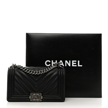 Chanel Calfskin Chevron Quilted Medium Boy Flap Black 11 of 11