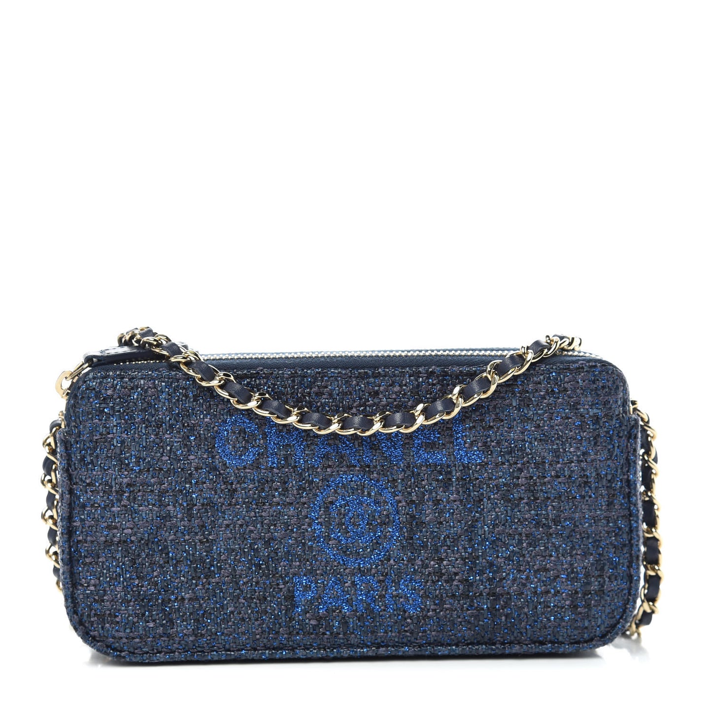 Canvas Small Deauville Clutch With Chain Blue