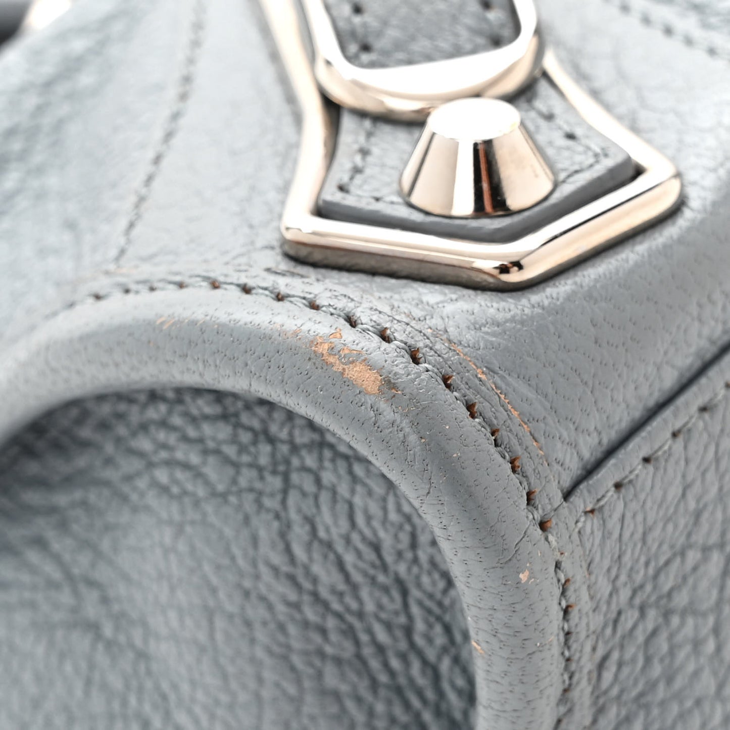 Chevre Silver Metallic Edge Hardware Mini City Bleu Acier