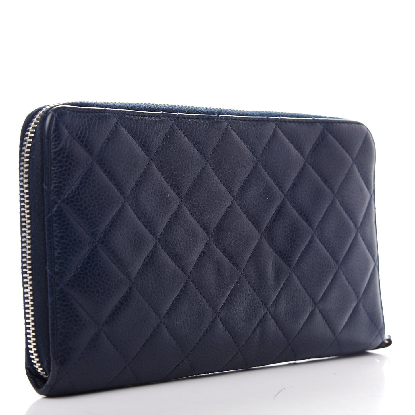 Caviar Quilted Large Zip Around Organizer Wallet Navy