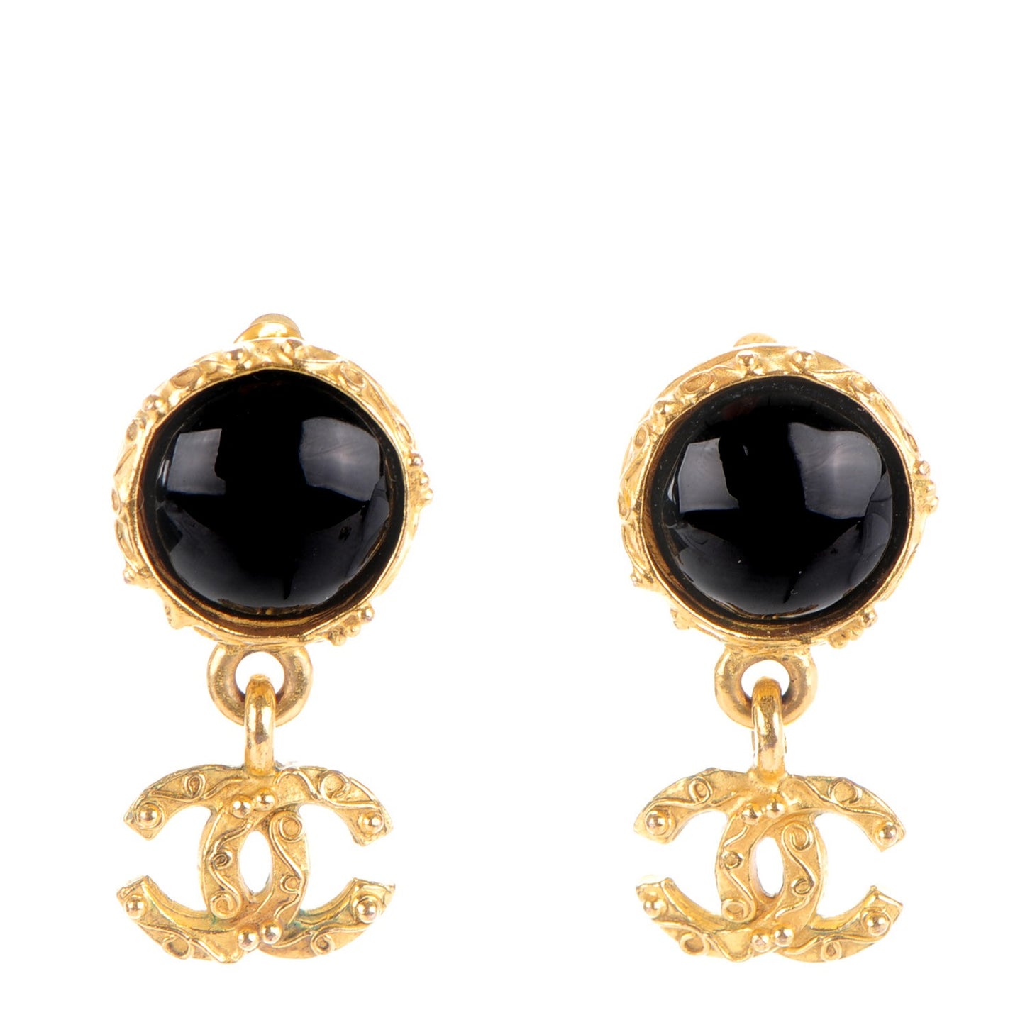 CC Clip On Drop Earrings Gold Black