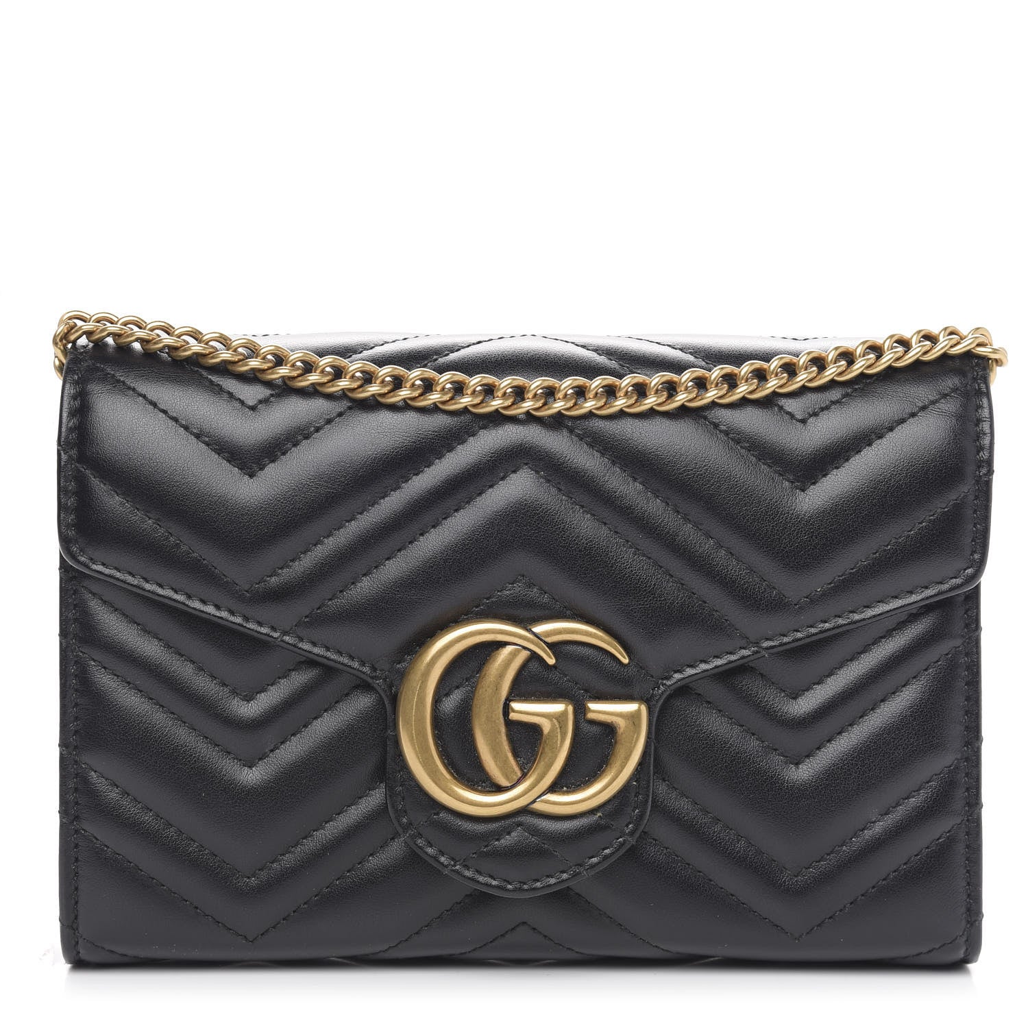 Gucci Calfskin Matelasse GG Marmont Chain Wallet Black 1 of 13