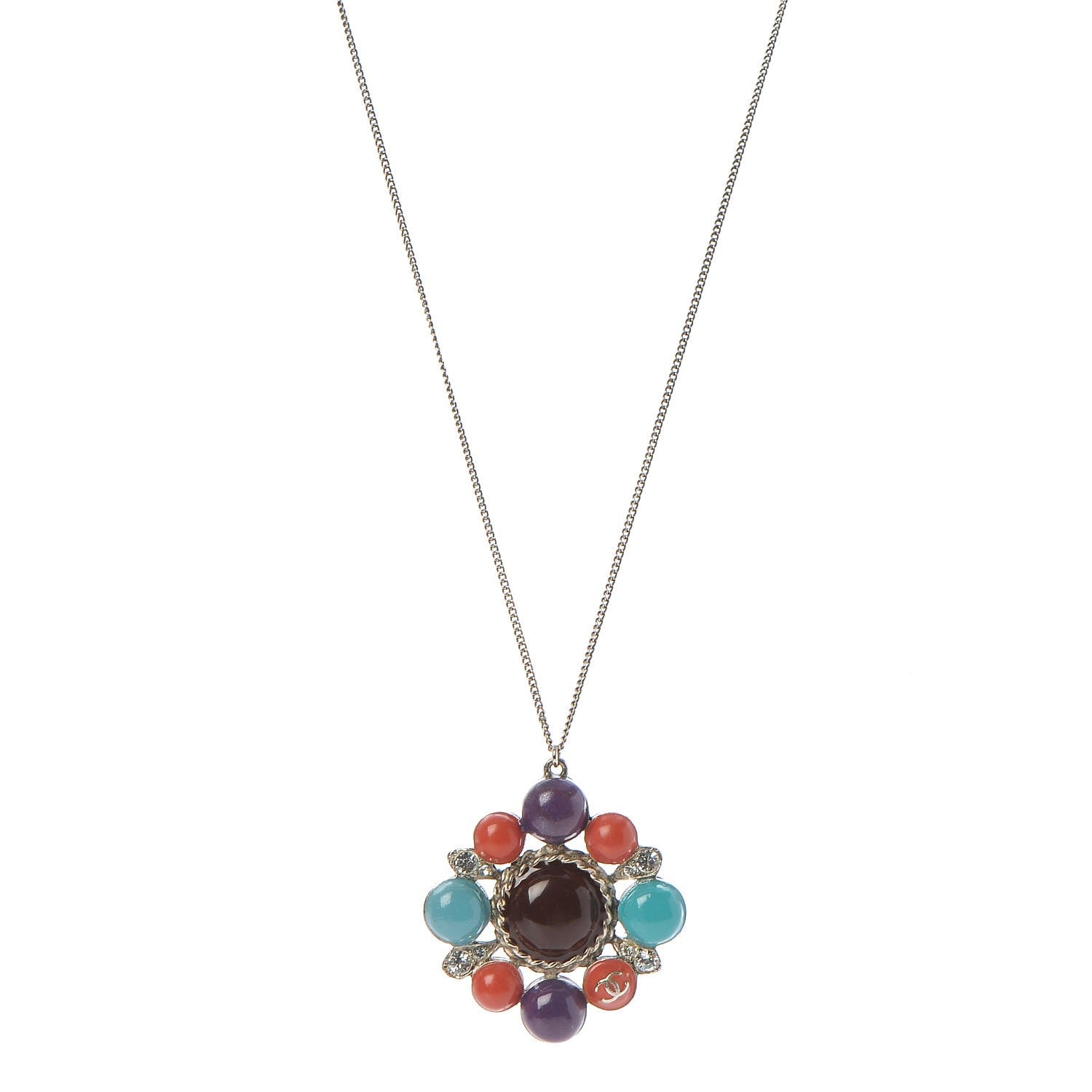 Chanel Resin Crystal CC Pendant Necklace 1 of 6