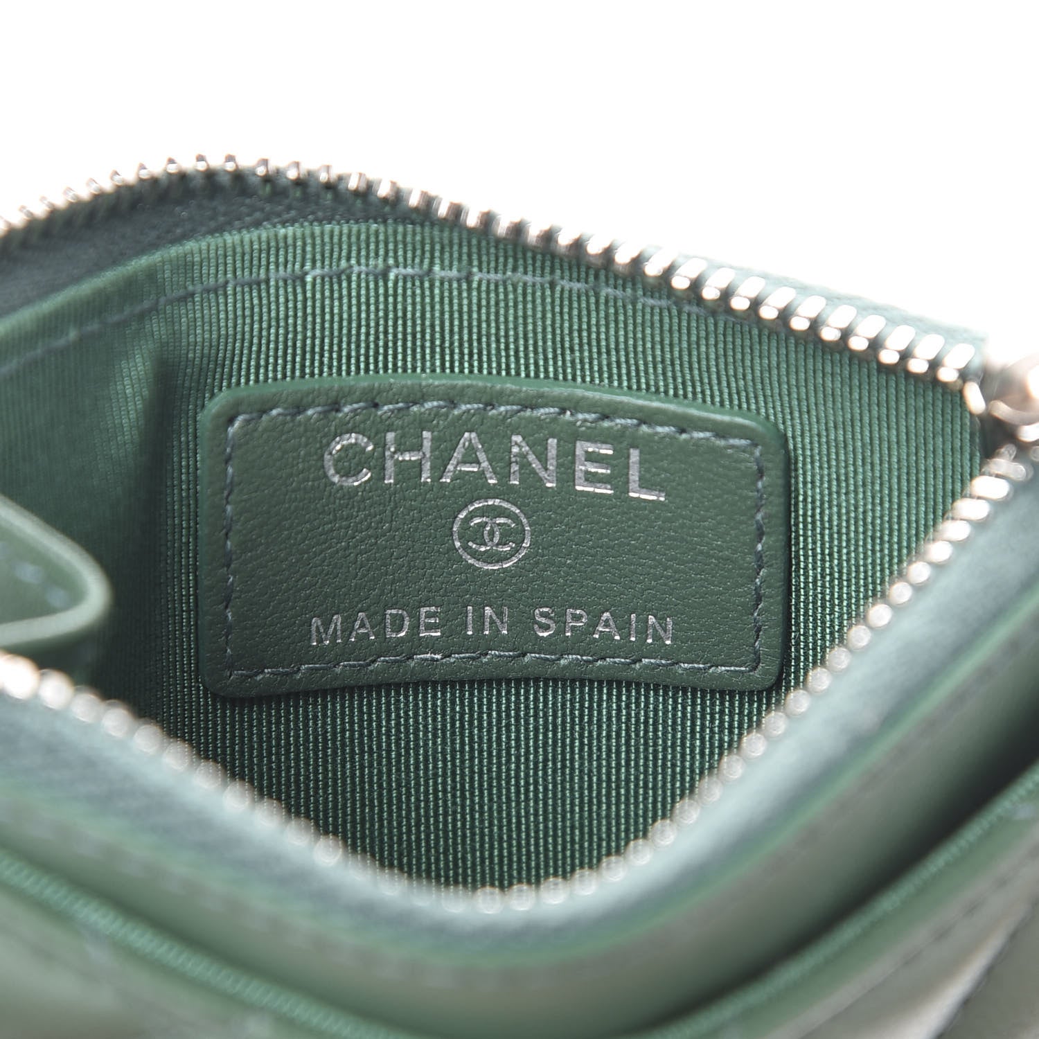 Chanel Lambskin Quilted Zip Card Holder Green 5 of 8