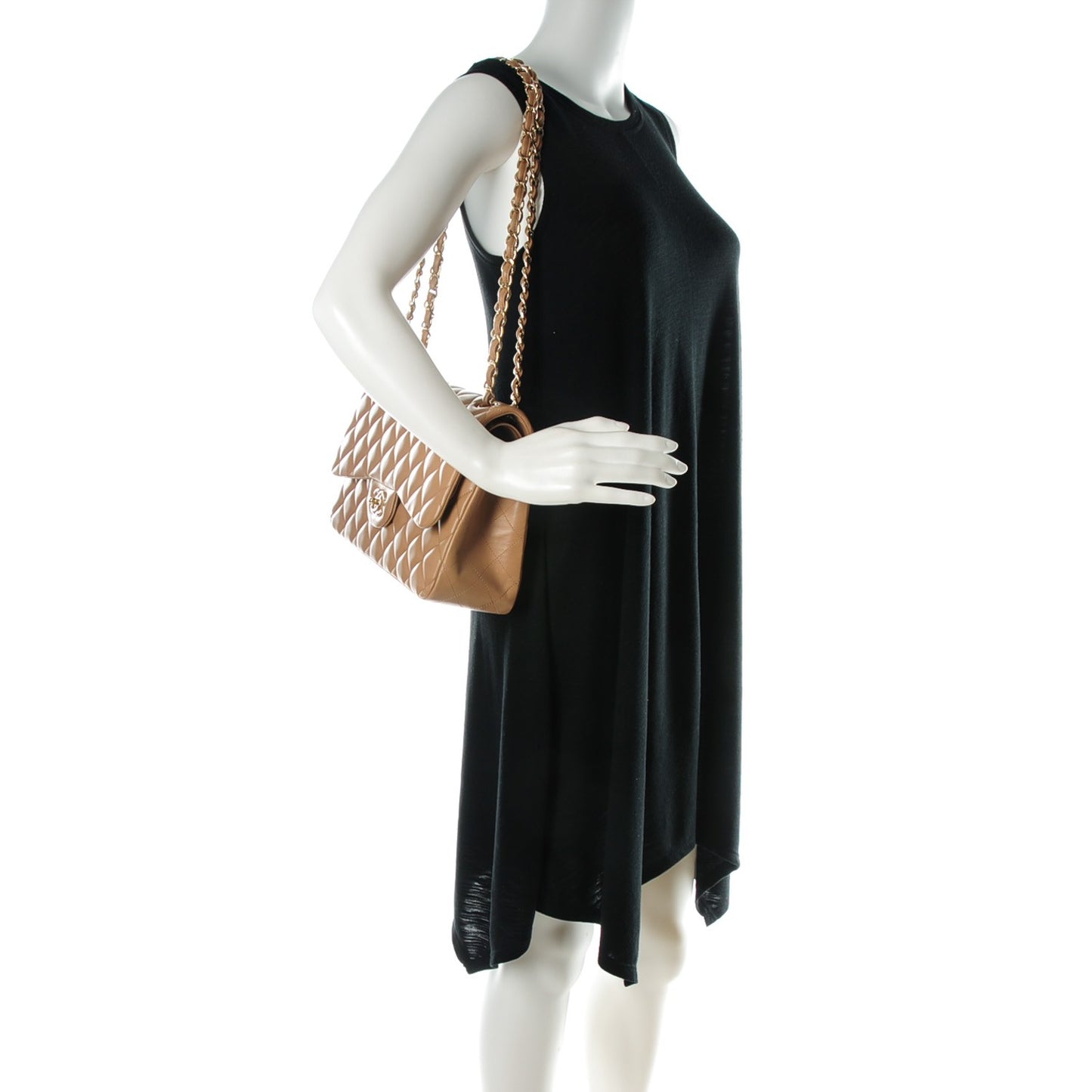 Lambskin Quilted Jumbo Double Flap Beige