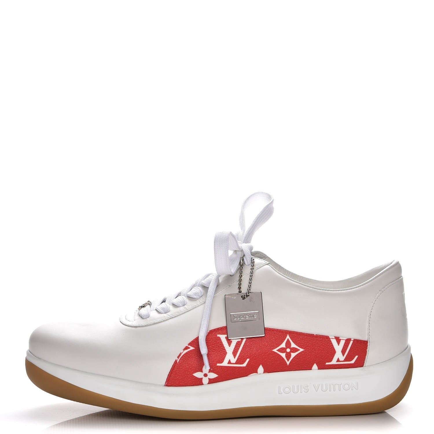 Louis Vuitton X SUPREME Calfskin Monogram Sneakers 9 White Red 1 of 11