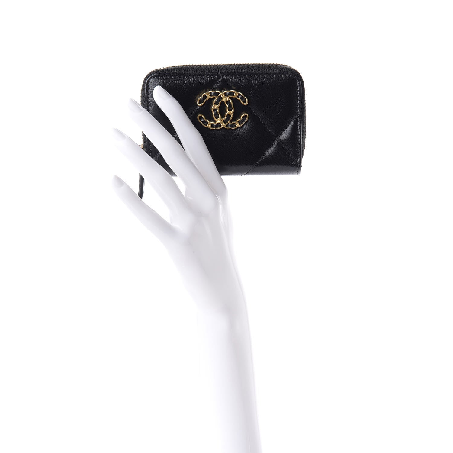 Chanel Lambskin Quilted Chanel 19 Zip Around Coin Purse Wallet Black 2 of 8