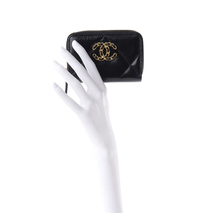 Chanel Lambskin Quilted Chanel 19 Zip Around Coin Purse Wallet Black 2 of 8