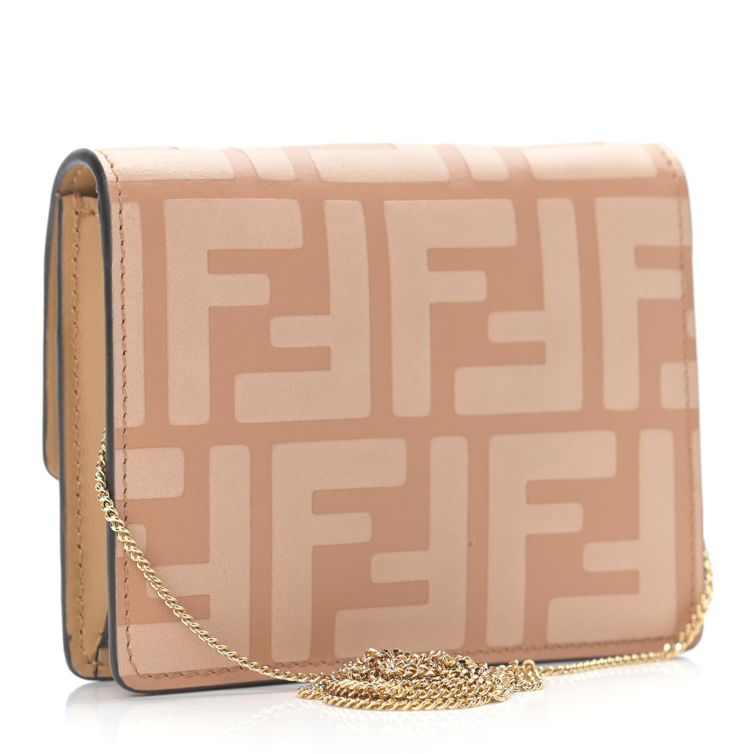 Fendi Vitello Termolagoon F is Fendi FF 1974 Embossed Geometric Flap Wallet On Chain Miele Scuro 3 of 9