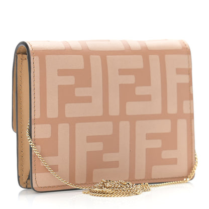 Fendi Vitello Termolagoon F is Fendi FF 1974 Embossed Geometric Flap Wallet On Chain Miele Scuro 3 of 9