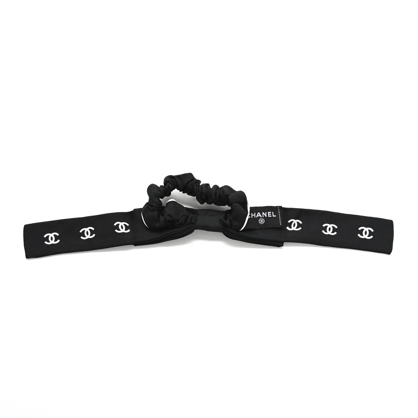 Silk CC Hair Tie Black Ecru