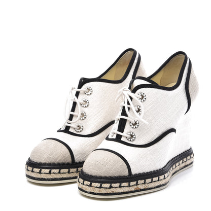 Chanel Raffia Lace Up Wedge Espadrilles 37 Beige 2 of 15