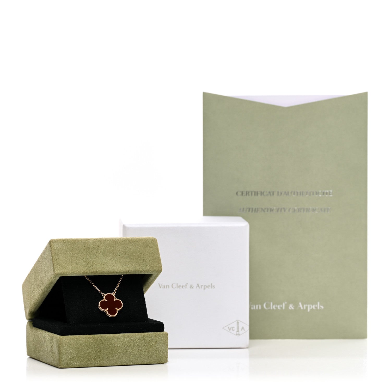 Van Cleef & Arpels 18K Yellow Gold Carnelian Vintage Alhambra Pendant Necklace 5 of 5