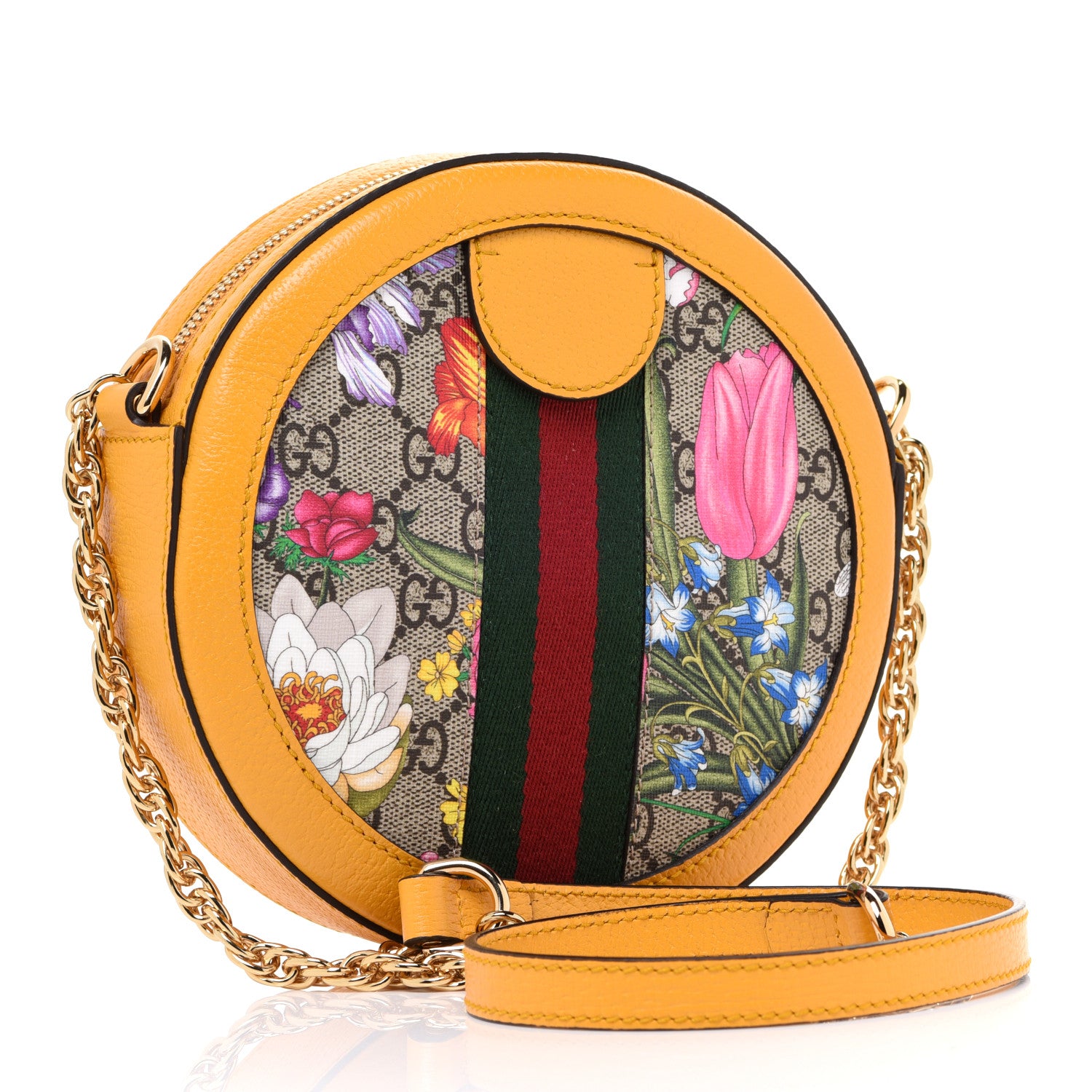 Gucci GG Supreme Monogram Flora Web Mini Ophidia Round Shoulder Bag Beige Multicolor Crop 2 of 10