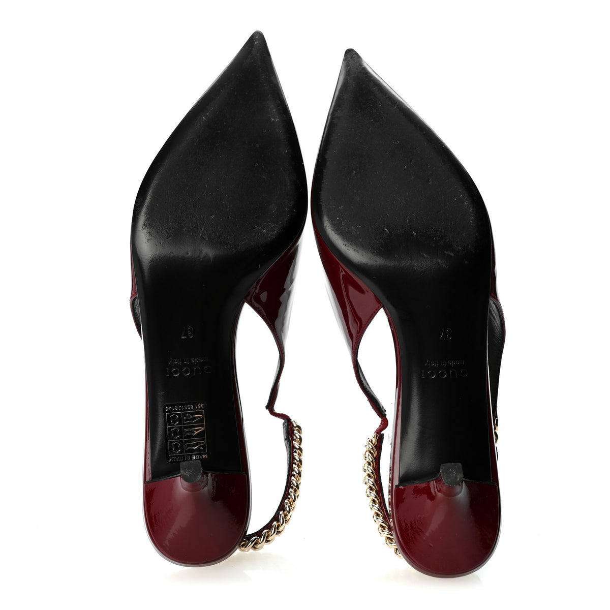 Gucci Vernice Crystal Nappa Charlotte Signoria 45mm Slingback Pumps 37 Rosso Ancora 5 of 9