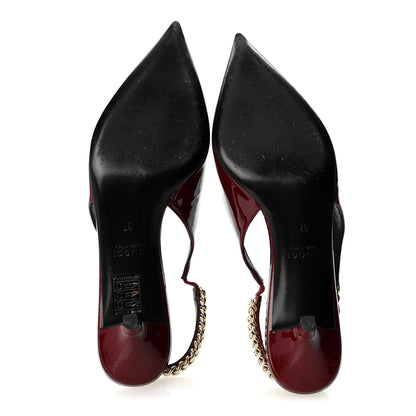 Gucci Vernice Crystal Nappa Charlotte Signoria 45mm Slingback Pumps 37 Rosso Ancora 5 of 9