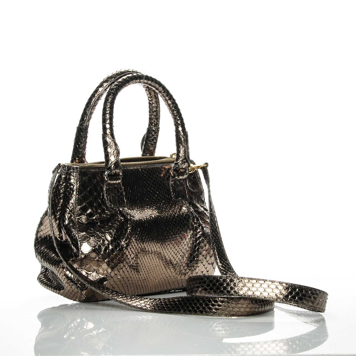 Nancy Gonzalez Metallic Python Double Zip Satchel 3 of 7