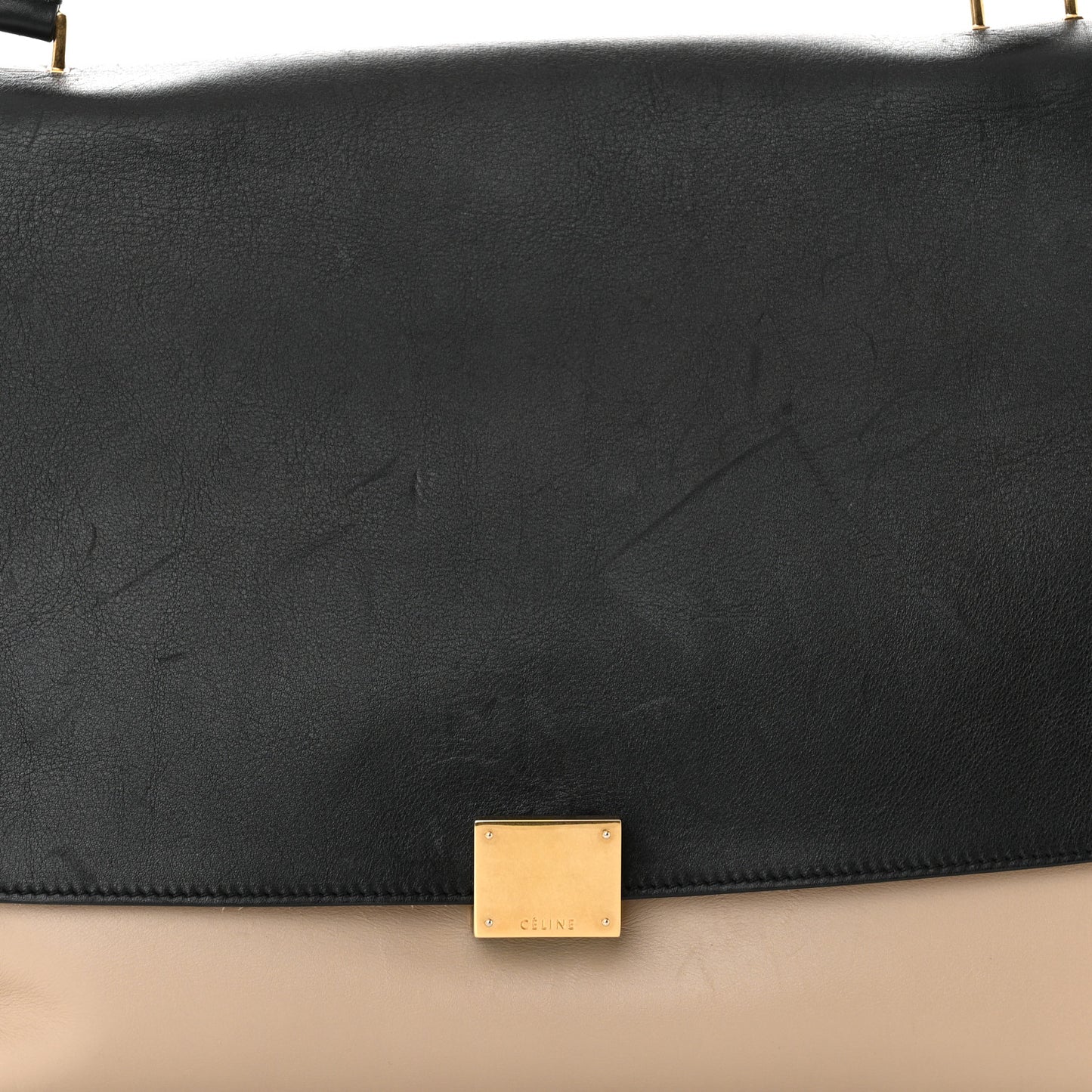 Smooth Calfskin Suede Large Bi-Color Trapeze Black Dune